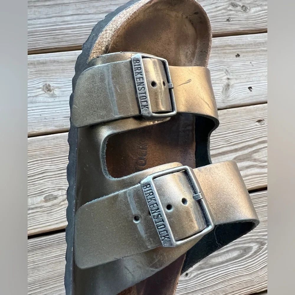 Birkenstock Arizona Soft Footbed Leather - Metallic Anthracite Sz 40 (M7 W9)